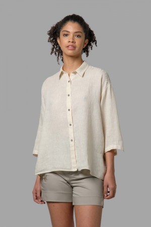 πουκαμισα La Martina γυναικεια Regular-fit 100% Linen ανοιχτο γκρι | PUY-6320