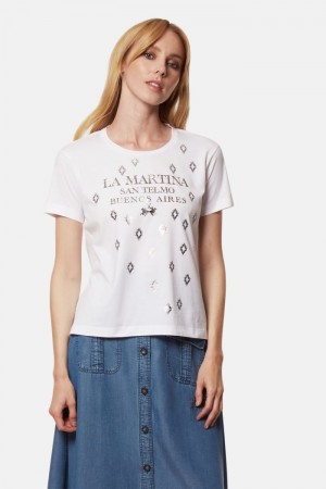 T Shirt La Martina γυναικεια Regular-fit 100% βαμβακερα ασπρα | WLC-3742