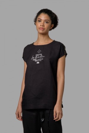 T Shirt La Martina γυναικεια Regular-fit Linen-blend μαυρα | IIY-2822