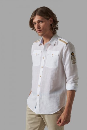 πουκαμισα La Martina ανδρικα Regular-fit Linen-blend ασπρα | ZAG-4745