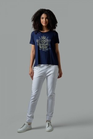 T Shirt La Martina γυναικεια Regular-fit Stretch Viscose σκουρο μπλε | CRY-7207