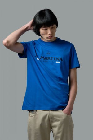 T Shirt La Martina ανδρικα Regular-fit βαμβακερα μπλε | HQZ-5386