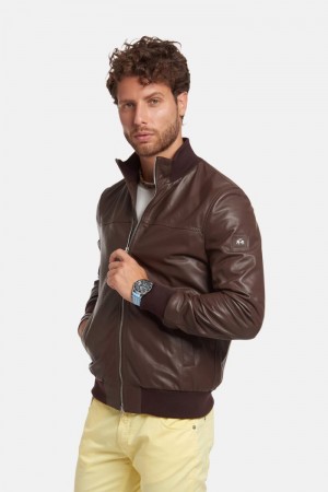 Μπουφαν La Martina ανδρικα Regular-fit δερματινα καφε | OFQ-7157