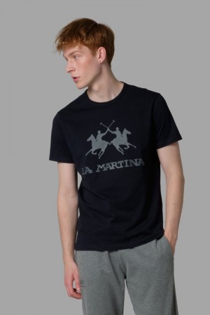 T Shirt La Martina ανδρικα Regular-fit σκουρο μπλε | QCW-5694