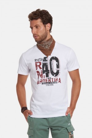 T Shirt La Martina ανδρικα Regular-fit βαμβακερα ασπρα | QJF-2545