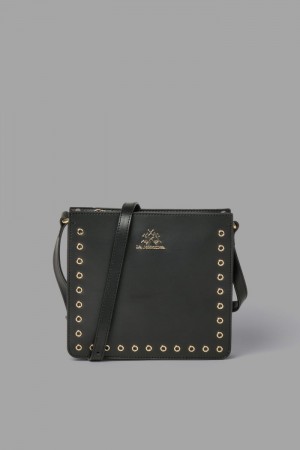τσαντα La Martina γυναικεια Round Stud-embellished δερματινα μαυρα | GRJ-5456