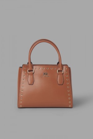 τσαντα La Martina γυναικεια Round Stud-embellished δερματινα καφε | LQY-0305
