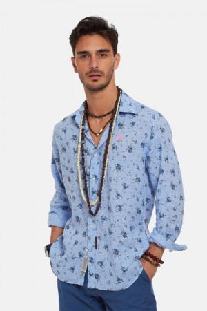 πουκαμισα La Martina ανδρικα Slim-fit 100% Linen ασπρα | YYM-4854
