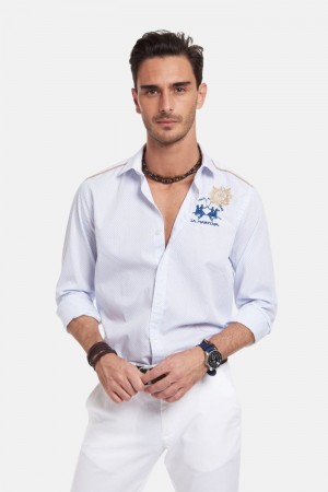 πουκαμισα La Martina ανδρικα Slim-fit 100% βαμβακερα ασπρα | VQF-7245