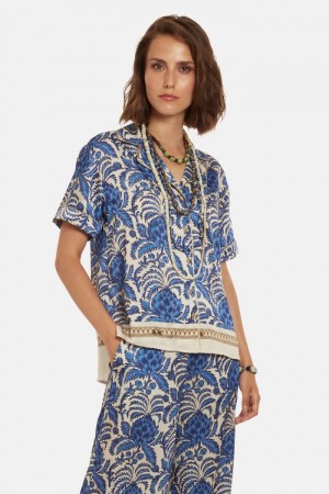 μπλούζα La Martina γυναικεια κοντο-sleeved Regular-fit συνθετικο μπλε | QNJ-4566