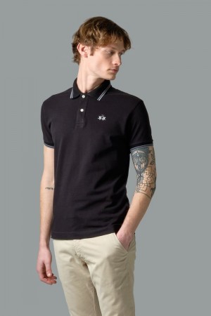 Μπλουζακια Πολο La Martina ανδρικα Slim-fit Stretch Piqué μαυρα | RCS-8776