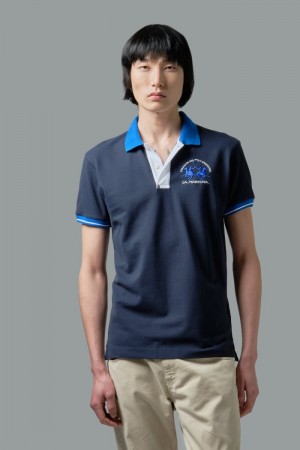 Μπλουζακια Πολο La Martina ανδρικα Slim-fit Stretch Piqué σκουρο μπλε | XQS-9500