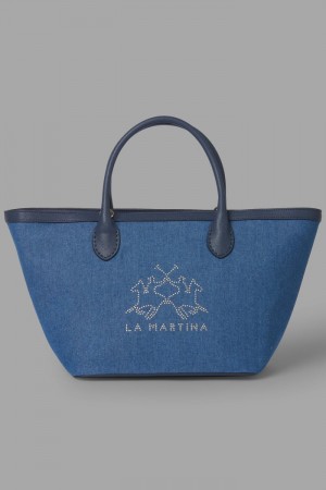 τσάντες αγορών La Martina γυναικεια Two-tone καμβα σκουρο μπλε | UHS-6698