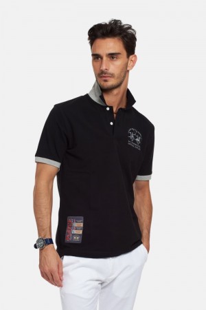 Μπλουζακια Πολο La Martina ανδρικα κοντο-sleeved Regular Fit μαυρα | QEQ-5673