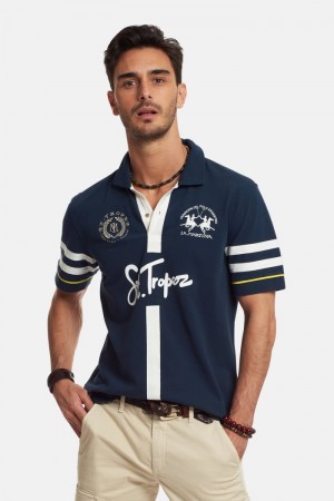 Μπλουζακια Πολο La Martina ανδρικα κοντο-sleeved Regular Fit σκουρο μπλε | CXO-0298