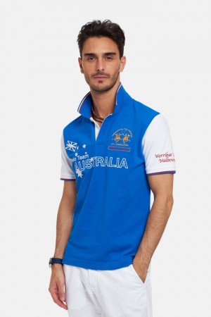 Μπλουζακια Πολο La Martina ανδρικα κοντο-sleeved Regular Fit μπλε ασπρα | LYR-5000
