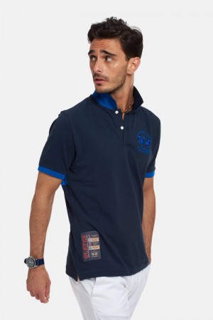 Μπλουζακια Πολο La Martina ανδρικα κοντο-sleeved Regular Fit σκουρο μπλε | UUP-4599