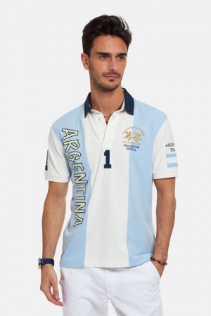 Μπλουζακια Πολο La Martina ανδρικα κοντο-sleeved Regular Fit ασπρα μπλε | WOY-9111