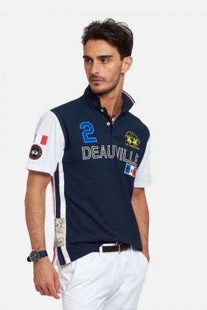 Μπλουζακια Πολο La Martina ανδρικα κοντο-sleeved Regular Fit σκουρο μπλε ασπρα | WBQ-5400